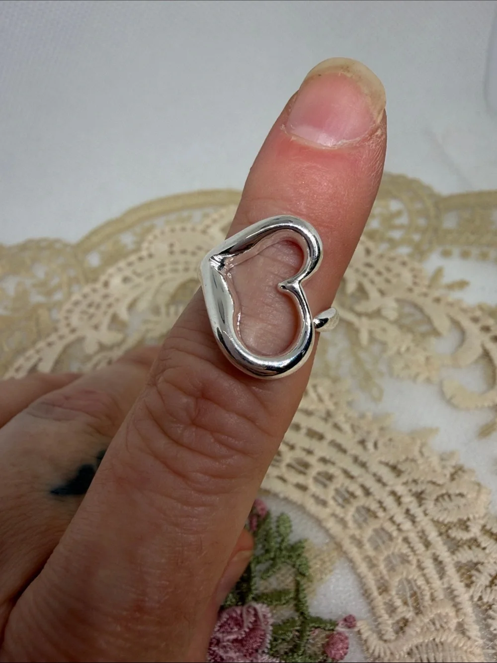 925 Sterling Silver Open Heart Adjustable Ring Romantic Statement Minimalist